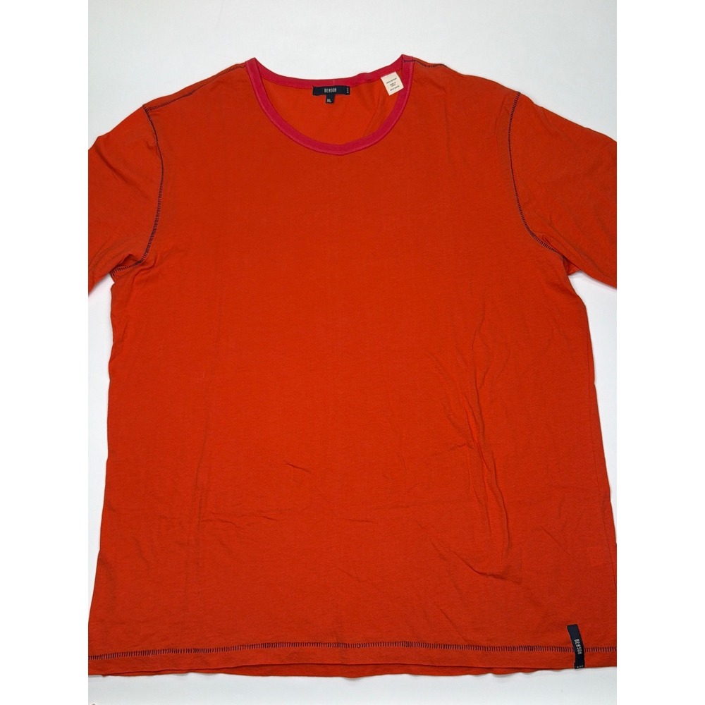 Benson NYC Mens XL Orange Cotton Short Sleeve T-Shirt Contrast Stitch Crew Neck